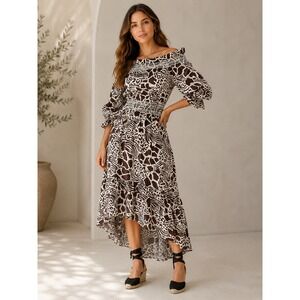Adam Lippes Collective Animal Print‎ Off Shoulder Midi Dress Size 8